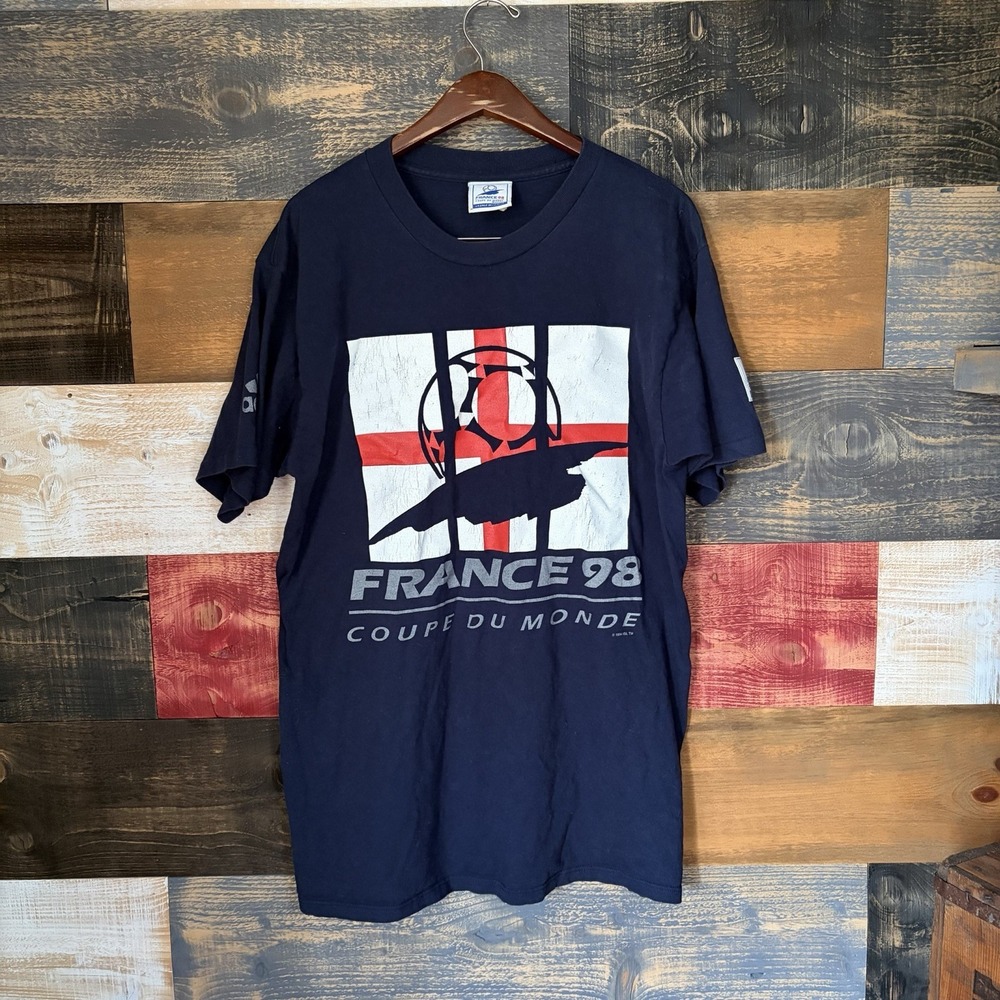 Vintage 1998 Adidas France World Cup T Shirt Football Soccer Mens Large Navy